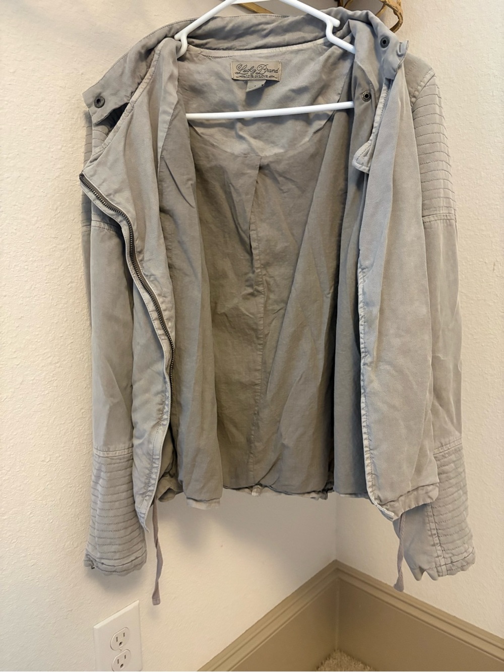 Lucky Brand Light Gray Linen Utility Moto Jacket L